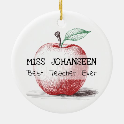 Handgetekende rode appel beste leraar ooit aandenk keramisch ornament (Achterkant)