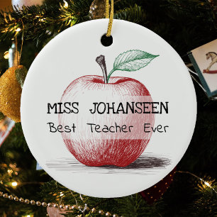 Handgetekende rode appel beste leraar ooit aandenk keramisch ornament