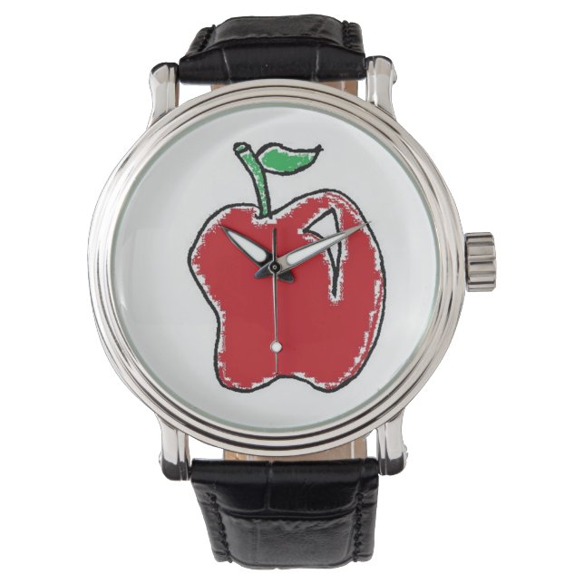 Handgetekende rode appel fruit Cartoon Horloge (Voorkant)