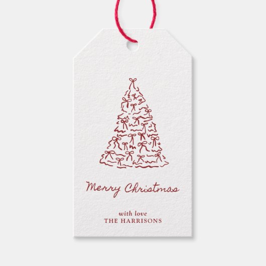 Handgetekende rode boog kerstboom cadeaulabel (Voorkant)