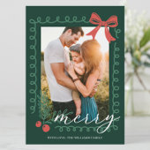 Handgetekende rode en groene vrolijke feestdagenkaart