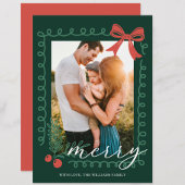 Handgetekende rode en groene vrolijke feestdagenkaart