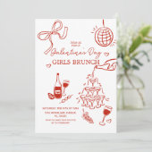 Handgetekende rode Galentine's Day Girls Brunch Kaart (Staand voorkant)