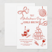 Handgetekende rode Galentine's Day Girls Brunch Kaart (Voorkant / Achterkant)