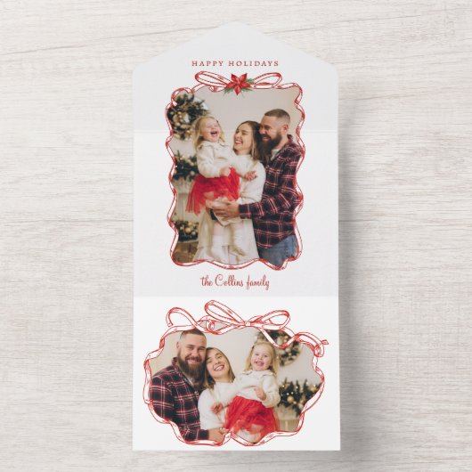 Handgetekende rode kerstfoto Lijst All In One Uitnodiging (Binnen)