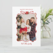 Handgetekende rode kerstfoto Lijst Feestdagenkaart (Staand voorkant)