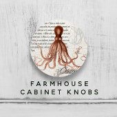 Handgetekende  rode octopus illustratie keramische knop