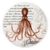 Handgetekende  rode octopus illustratie keramische knop (Voorkant)