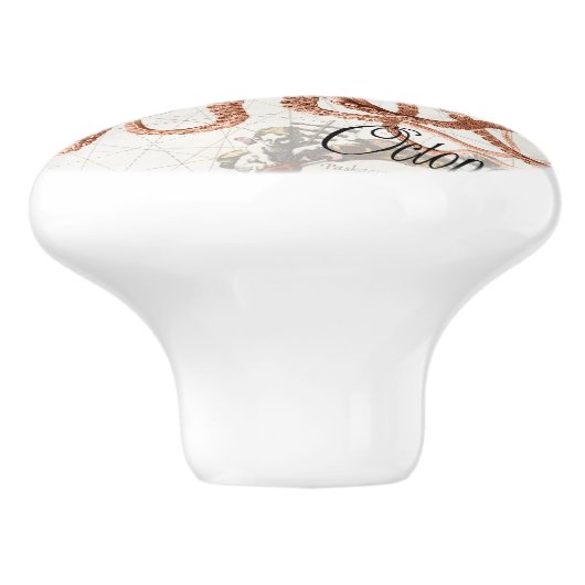 Handgetekende  rode octopus illustratie keramische knop (Zijkant)