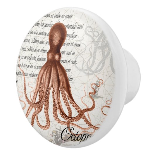 Handgetekende  rode octopus illustratie keramische knop (Rechts)