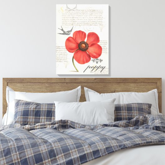 Handgetekende  rode poppy canvas print (Insitu (Slaapkamer))
