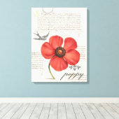Handgetekende  rode poppy canvas print (Insitu (Houten vloer))