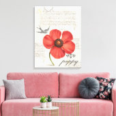 Handgetekende  rode poppy canvas print (Insitu (Woonkamer))