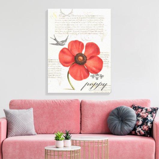 Handgetekende  rode poppy canvas print (Insitu (Woonkamer))