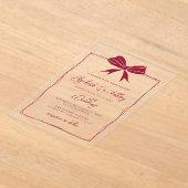 Handgetekende rode strik Coquette Modern Chic Wedd Acryl Uitnodigingen (Laagn)