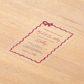 Handgetekende rode strik Coquette Modern Chic Wedd Acryl Uitnodigingen (Laagn)