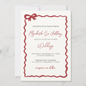 Handgetekende rode strik Coquette Modern Chic Wedd Kaart (Voorkant)