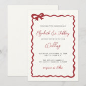 Handgetekende rode strik Coquette Modern Chic Wedd Kaart (Voorkant / Achterkant)