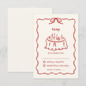 Handgetekende rode whimwhams retro RSVP kaart (Voorkant / Achterkant)