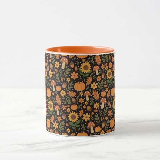Handgetekende roestige herfstpatroon koffiemok mok (Midden)