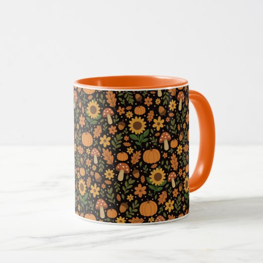 Handgetekende roestige herfstpatroon koffiemok mok (Voorkant rechts)