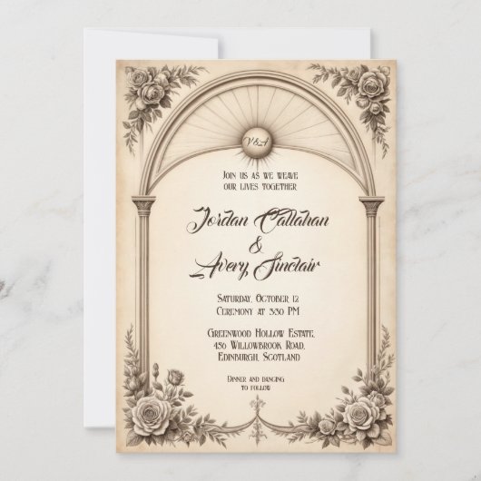 handgetekende Roos bruiloft uitnodiging (Voorkant)