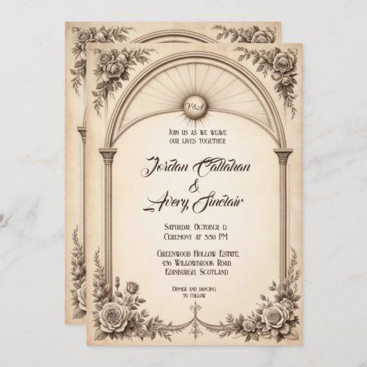  handgetekende Roos bruiloft uitnodiging (Voorkant / Achterkant)