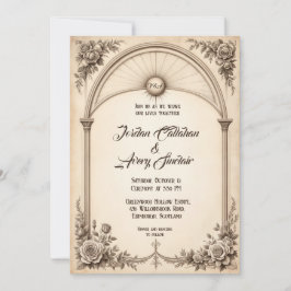 handgetekende Roos bruiloft uitnodiging