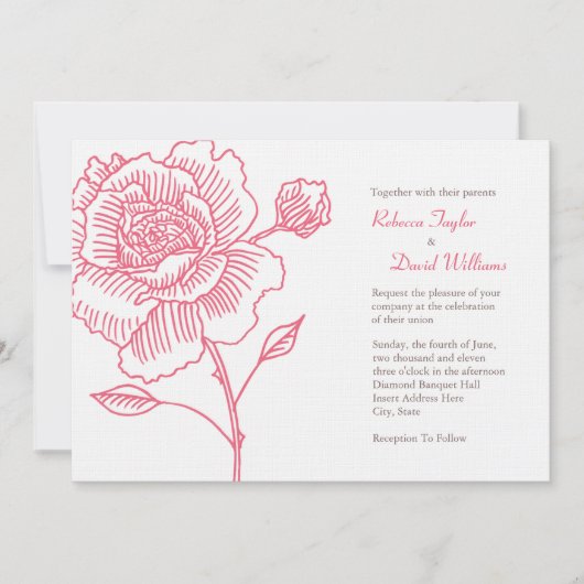 Handgetekende roos trouwuitnodiging roze kaart (Voorkant)