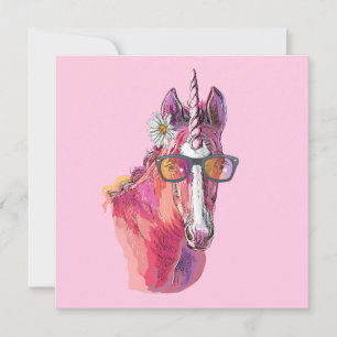 Handgetekende roze Eenhoorn Klassieke Ronde Sticke Kaart