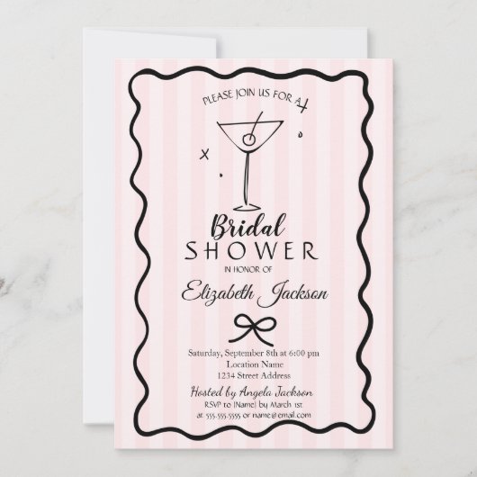 Handgetekende roze gestreept Vrijgezellenfeest van Kaart (Voorkant)