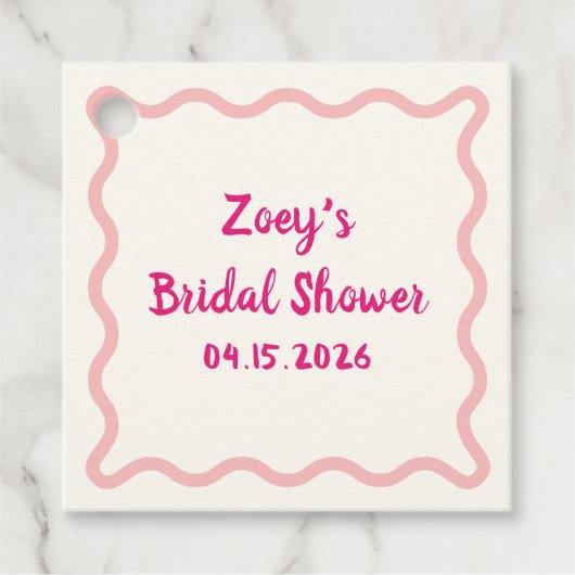 Handgetekende roze golvende rand bruidsdouche leuk bedankjes labels (Voorkant)