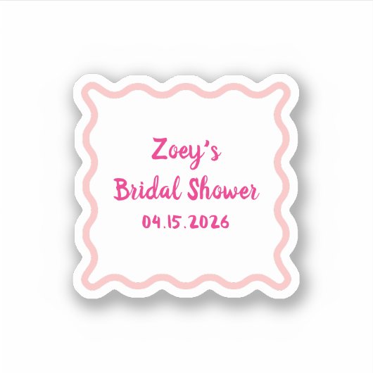 Handgetekende roze golvende rand bruidsdouche leuk sticker (Voorkant)