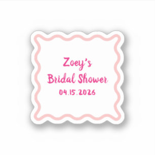 Handgetekende roze golvende rand bruiloftsshower c sticker