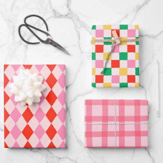 Handgetekende Roze Kerst Geometrisch Inpakpapier Vel (Voorkant)