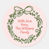 Handgetekende  Roze Kerstcadeau Sticker (Voorkant)