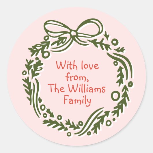 Handgetekende  Roze Kerstcadeau Sticker (Voorkant)