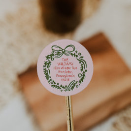 Handgetekende  Roze Kerstenveloppe Afdichtingen Ronde Sticker