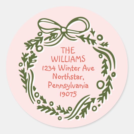 Handgetekende  Roze Kerstenveloppe Afdichtingen Ronde Sticker (Voorkant)