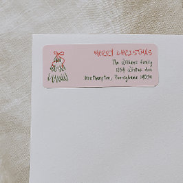 Handgetekende  roze kerstretouradres etiket