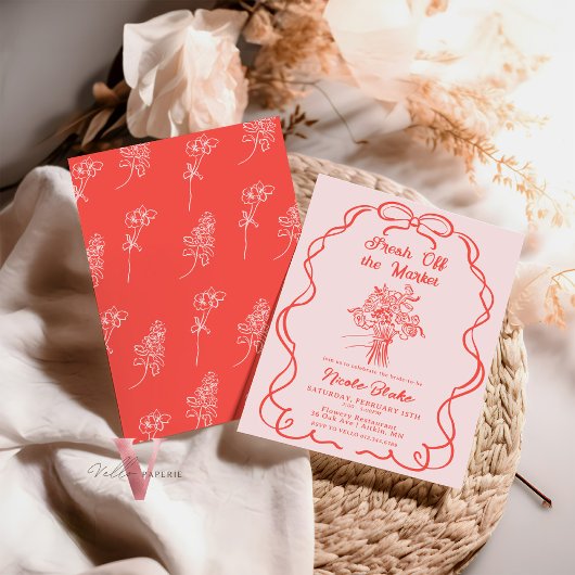 Handgetekende Roze Off the Market Vrijgezellenfees Kaart