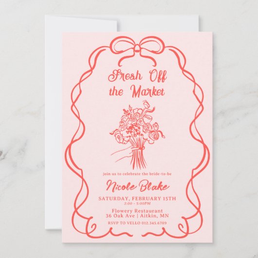 Handgetekende Roze Off the Market Vrijgezellenfees Kaart (Voorkant)