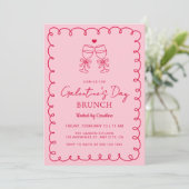 Handgetekende Roze Rode Galentine's Day Brunch Kaart (Staand voorkant)