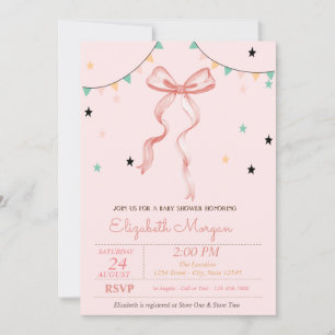 Handgetekende Roze Strik Sterren Baby Borrel Kaart