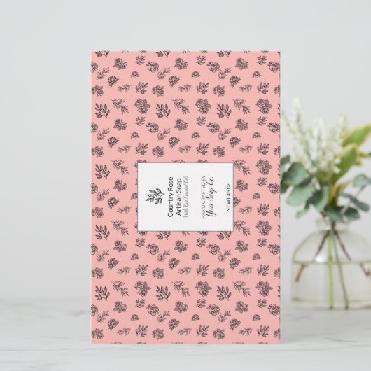 🌹🌿 Handgetekende Rozen & Bladeren Blush Zeepwrap (Staand voorkant)