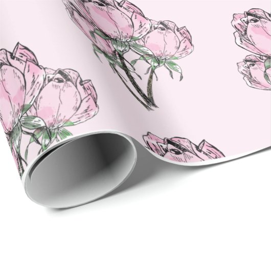 Handgetekende Rozen Cadeaupapier (Rol Hoek)