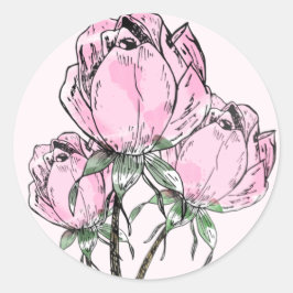 Handgetekende Rozen Ronde Sticker