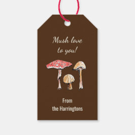 Handgetekende rustieke champignons Bruin Woodland Cadeaulabel