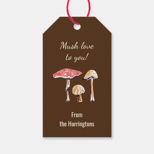 Handgetekende rustieke champignons Bruin Woodland Cadeaulabel (Voorkant)