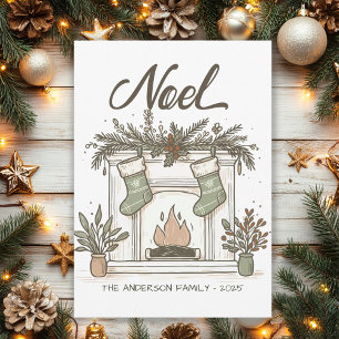 Handgetekende Rustieke Open Haard Noel Kerstmis  Feestdagenkaart